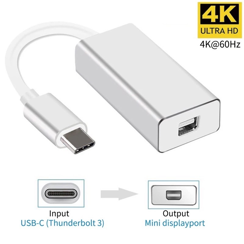 USB-C to Mini DisplayPort Adapter, USB 3.1 Type C (Thunderbolt 3) to Mini DP Adapter 4K Compatible with Macbook Pro