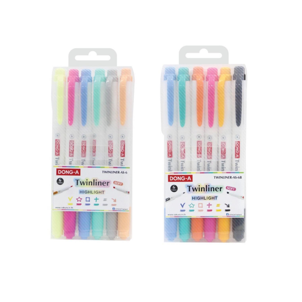 ปากกาเน้นข้อความ DONG-A  TWINLINER SOFT เซ็ท 6 สี