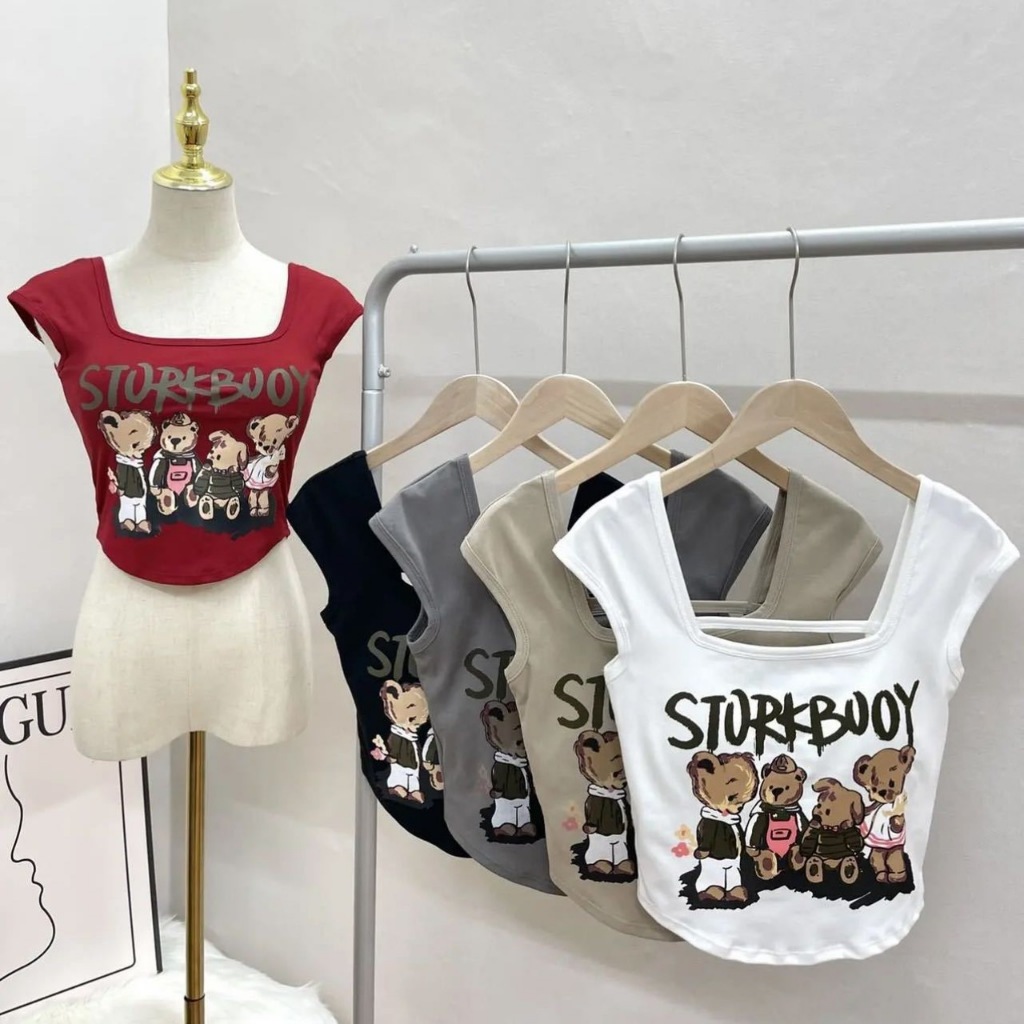 เสื้อยืดเว้าหลัง รุน B-045 น้องหมีสุดน่ารัก คอเสื้อทรงเหลี่ยม ใส่เเล้วดูผอมหุ่นดี มีฟองน้ำในตัว พร้อมส่งจากไทย