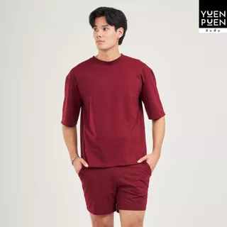 YuenPuen เสื้อยืด Oversize สีเลือดหมู ยืนพื้น ไม่ยืด ไม่ย้วย เสื้อสีพื้น เสื้อโอเวอร์ไซส์