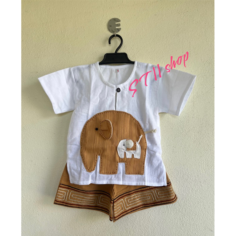 ชุดฝ้ายเด็ก เย็บปะช้าง