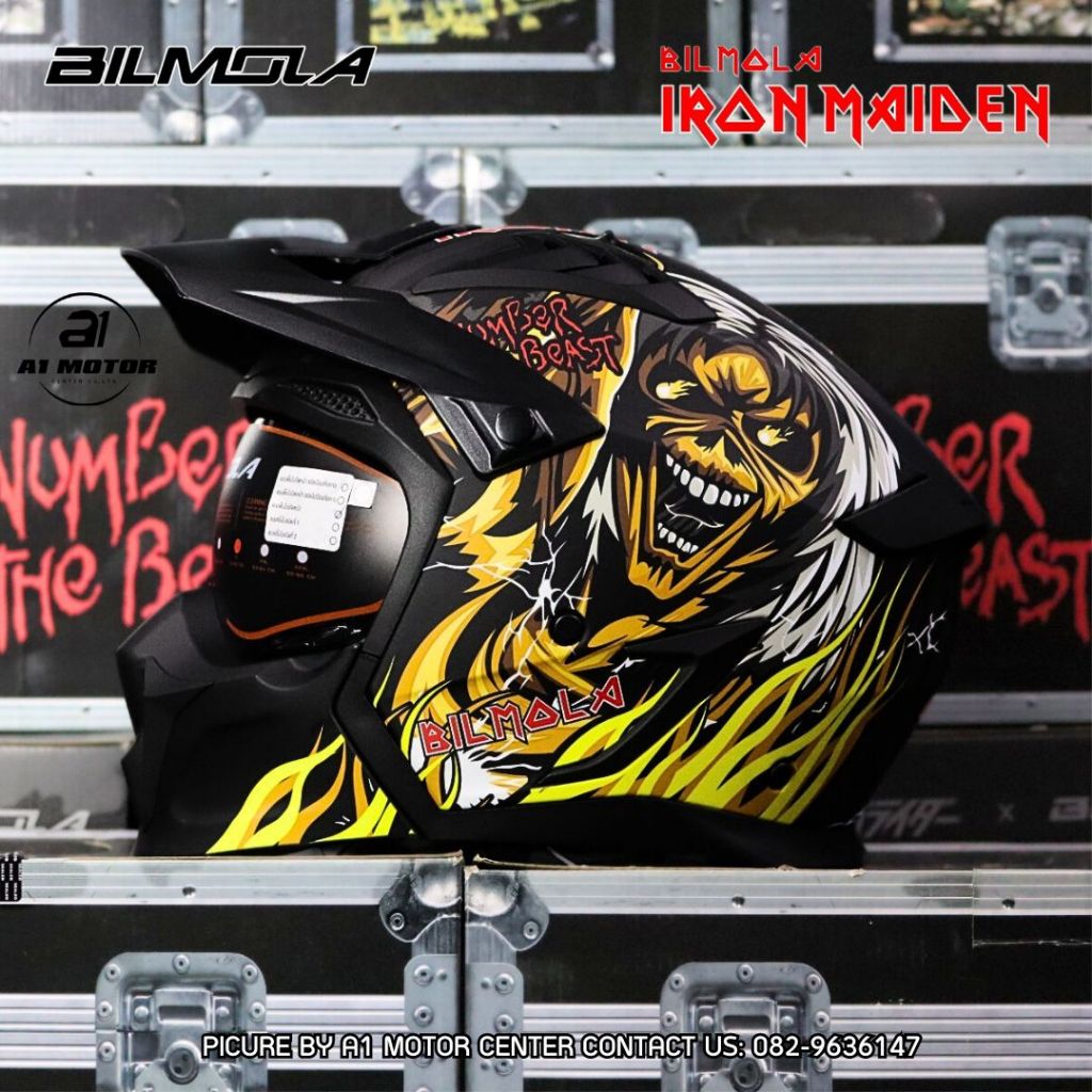 ลดพิเศษ หมวกกันน็อค Bilmola | Iron Maiden ครบรอบ 40 ปี ลิขสิทธิ์แท้ แถมฟรี ปิ๊กกีต้าร์ ถอดคางได้ ช่องรองรับติดตั้งบลูทูธ