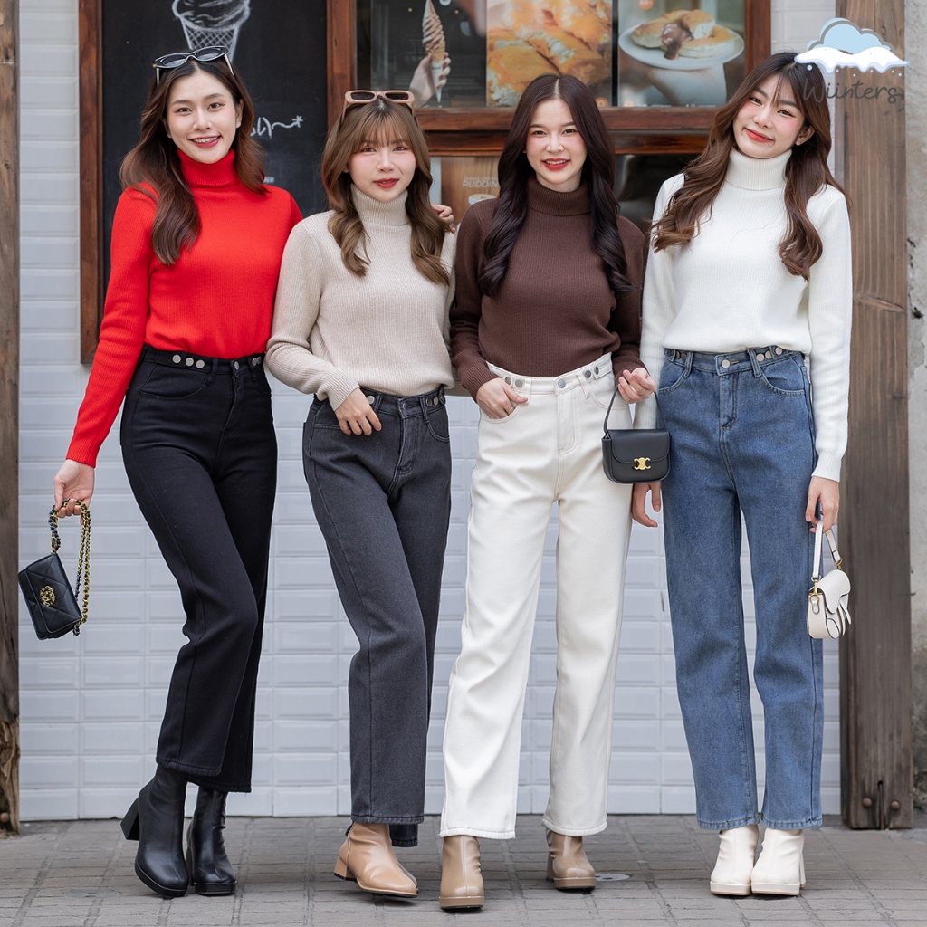 [ Classic Warm Jeans Pant + Anastasia Sweater ]​ 5 สี I ยีนส์บุขน กางเกงขายาวบุขน I เสื้อคอเต่าบุขน เสื้อไหมพรม