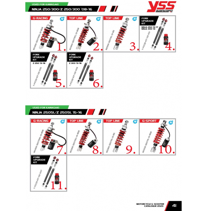 โช๊ค YSS USED FOR KAWASAKI NINJA 250/300/( 250/300 08-16 / NINJA 250SL/Z 250SL 15-16