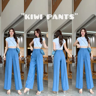 KIWI PANTS กางเกงทรงกระบอกใหญ่เอวสูง ผ้าSNOWแต่งขอบธนูพร้อมกระดุมและตะขอทำให้เก็บทรงสวย ใส่แล้วดูสูงโปร่งเข้ารูปสุดๆ