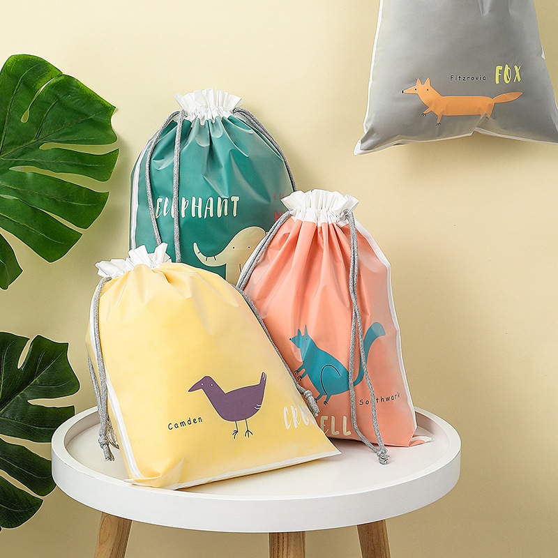 ShopAt.Two[zb-0003] ถุงเก็บของกันน้ำ ถุงเชือกรูดพลาสติก พิมพ์ลาย ชุด 2 ชิ้น
