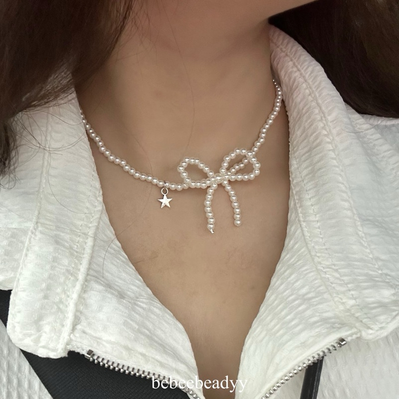 ★ สร้อยคอ 🎀🐈‍⬛｡⋆୨୧˚ ˚ | สร้อยมุก รูปโบว์ | Ribbon necklace