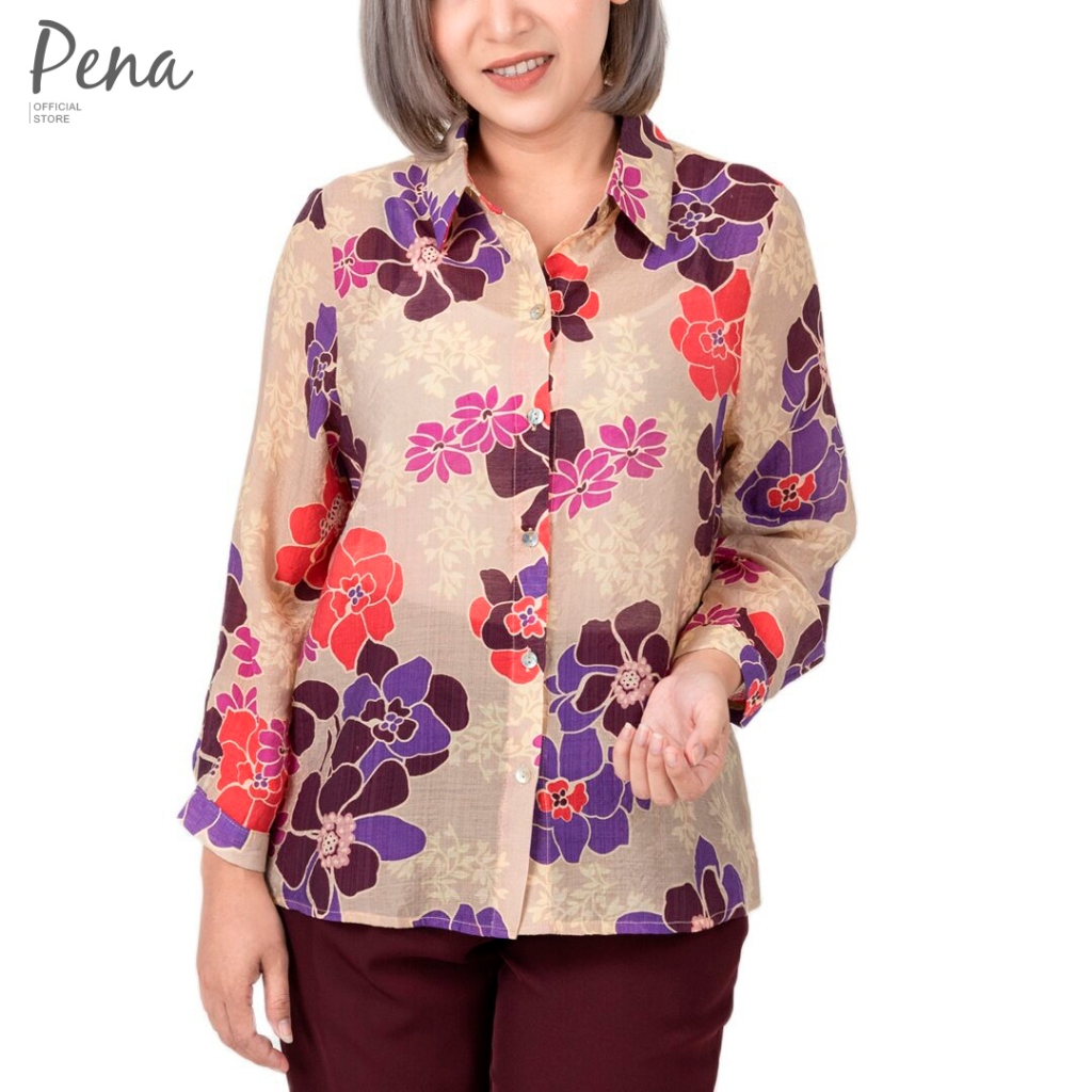 Pena house เสื้อเชิ๊ตผู้หญิงแขนสามส่วน ลายดอกไม้ POSL092303