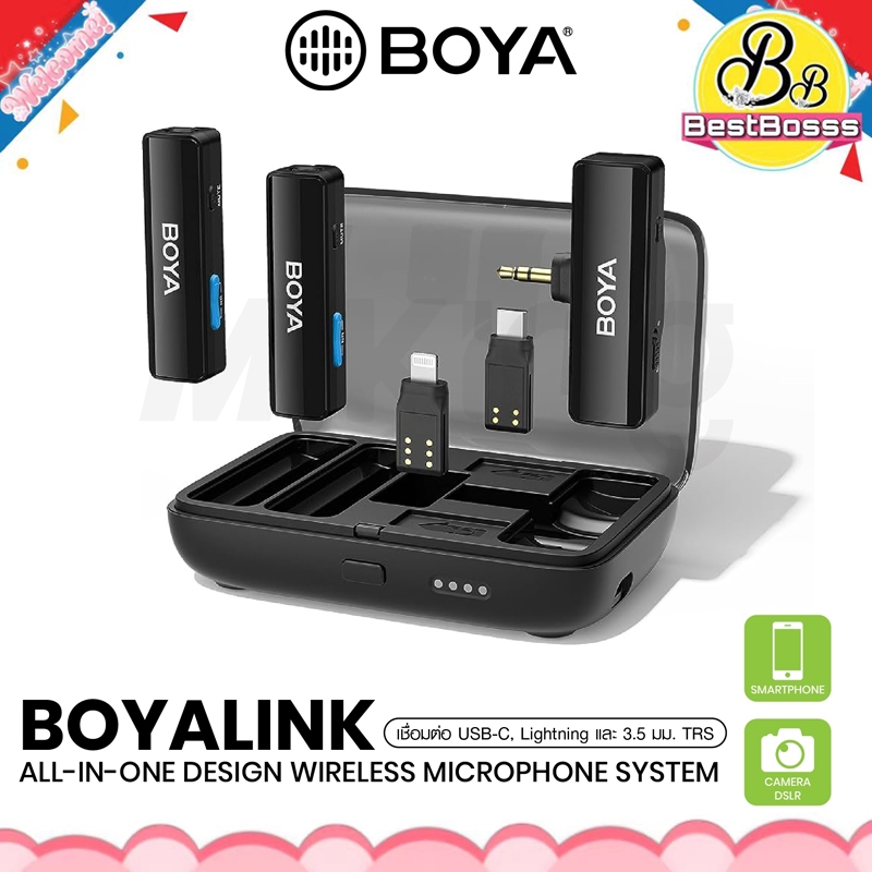 BOYA ไมโครโฟนไร้สาย BOYALINK ตัดเสียงรบกวน พร้อมกล่องชาร์จ สําหรับสมาร์ทโฟน หัว iPhon / Type-C Microphone Wireless