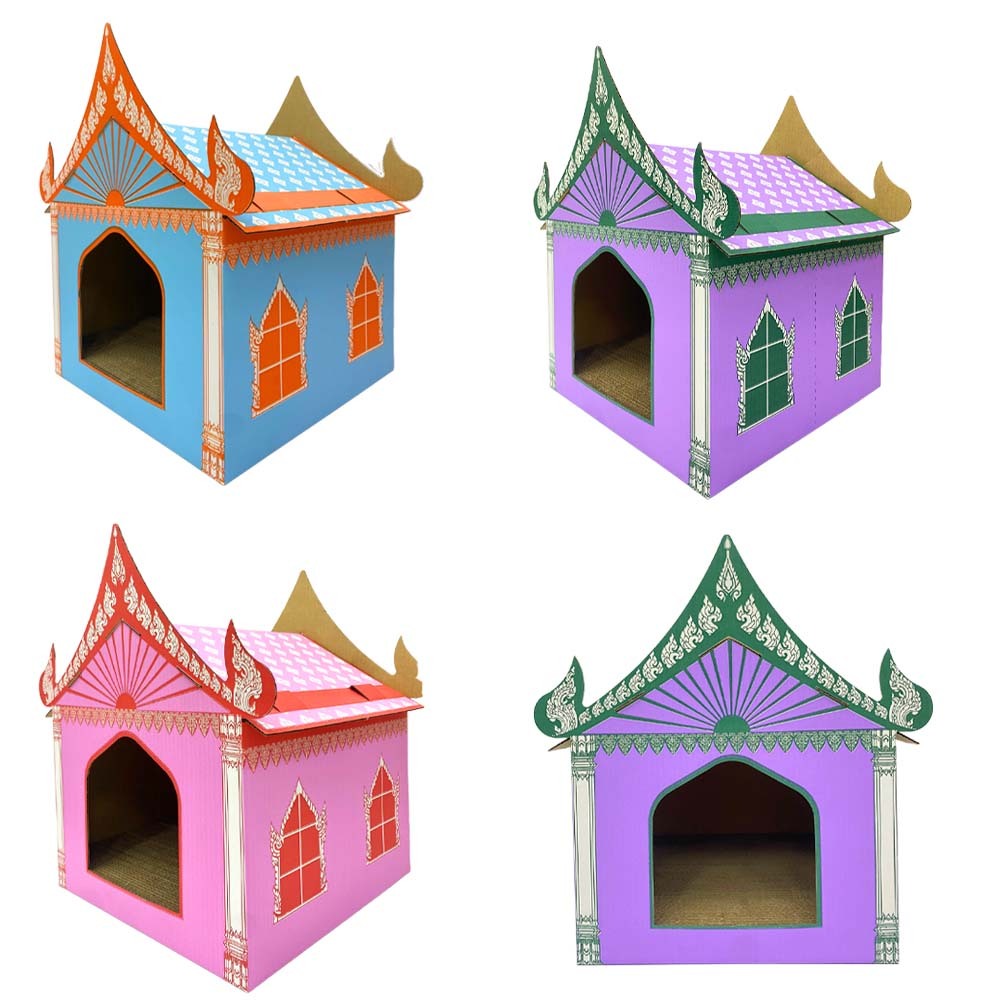 บ้านแมวทรงไทย กล่องแมว ที่ลับเล็บแมว size 36x36x47cm แข็งแรง กระดาษหนา3 ชั้น