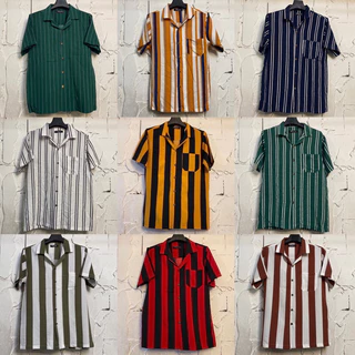 เสื้อฮาวาย ลายทาง ลายริ้ว เสื้อเชิ้ต hawaii เชิ้ตเกาหลีไซส์m l xl 2xl 3xl 4xl ผ้านิ่มใส่สบายไม่ร้อน ใส่ได้ทั้งชายและหญิง