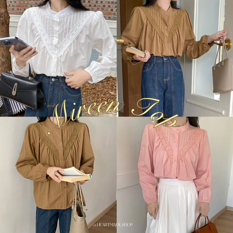 (B36) Mireen Top 🎀💘 (สินค้าพร้อมส่ง) เสื้อกระดุมหน้า ผ้าคอตตอนลูกไม้แต่ง
