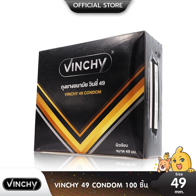 Vinchy 49 ถุงยางอนามัย ผิวเรียบ สวมใส่ง่าย ฟิตกระชับเข้ารูป ขนาด 49 มม. บรรจุ 1 กล่อง (100 ชิ้น)