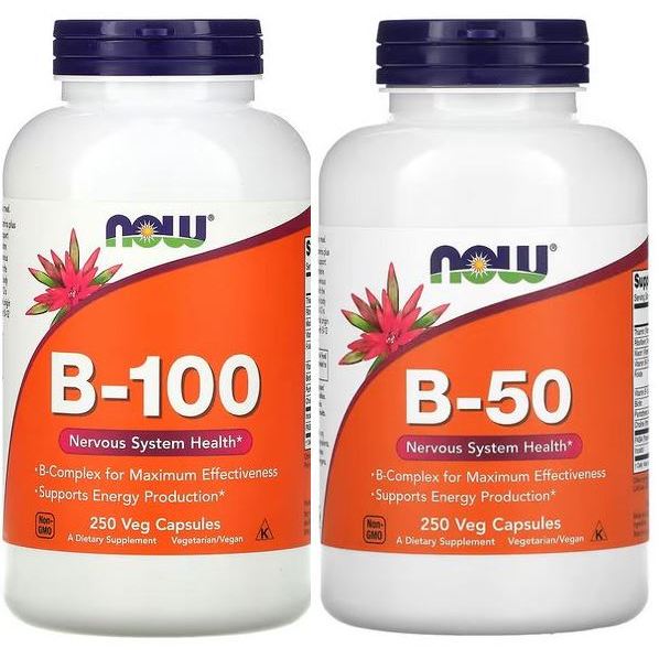 (ส่งออกภายในวัน) NOW Foods, B-100, 100/250 Veg Capsules / B-50, 100/250 Veg Capsules.