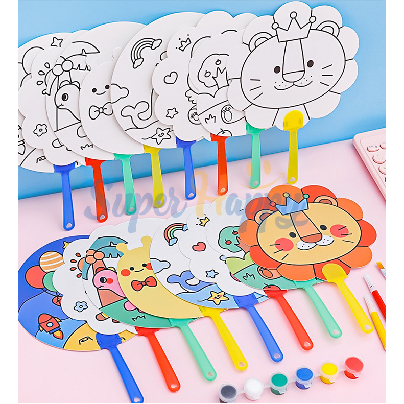 พัดระบายสี ระบายสีเด็ก พัด DIY ระบายสีพัด  DIY  ของเล่นเสริมพัฒนาการ ของเล่นงานประดิษฐ์ ของเล่นศิลปะ