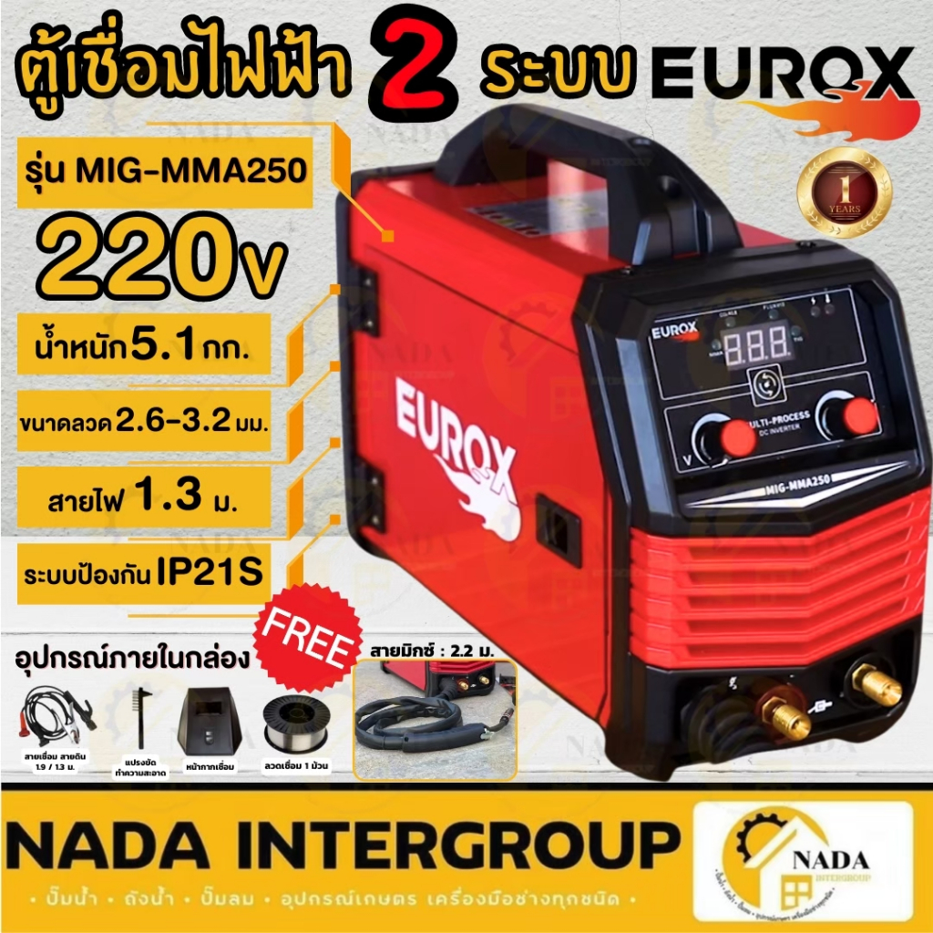 EUROX ตู้เชื่อมมิก รุ่น MIG-MMA250 เครื่องเชื่อม MIG ตู้เชื่อมมิก mig ตู้เชื่อม co2 ตู้เชื่อมซีโอทู