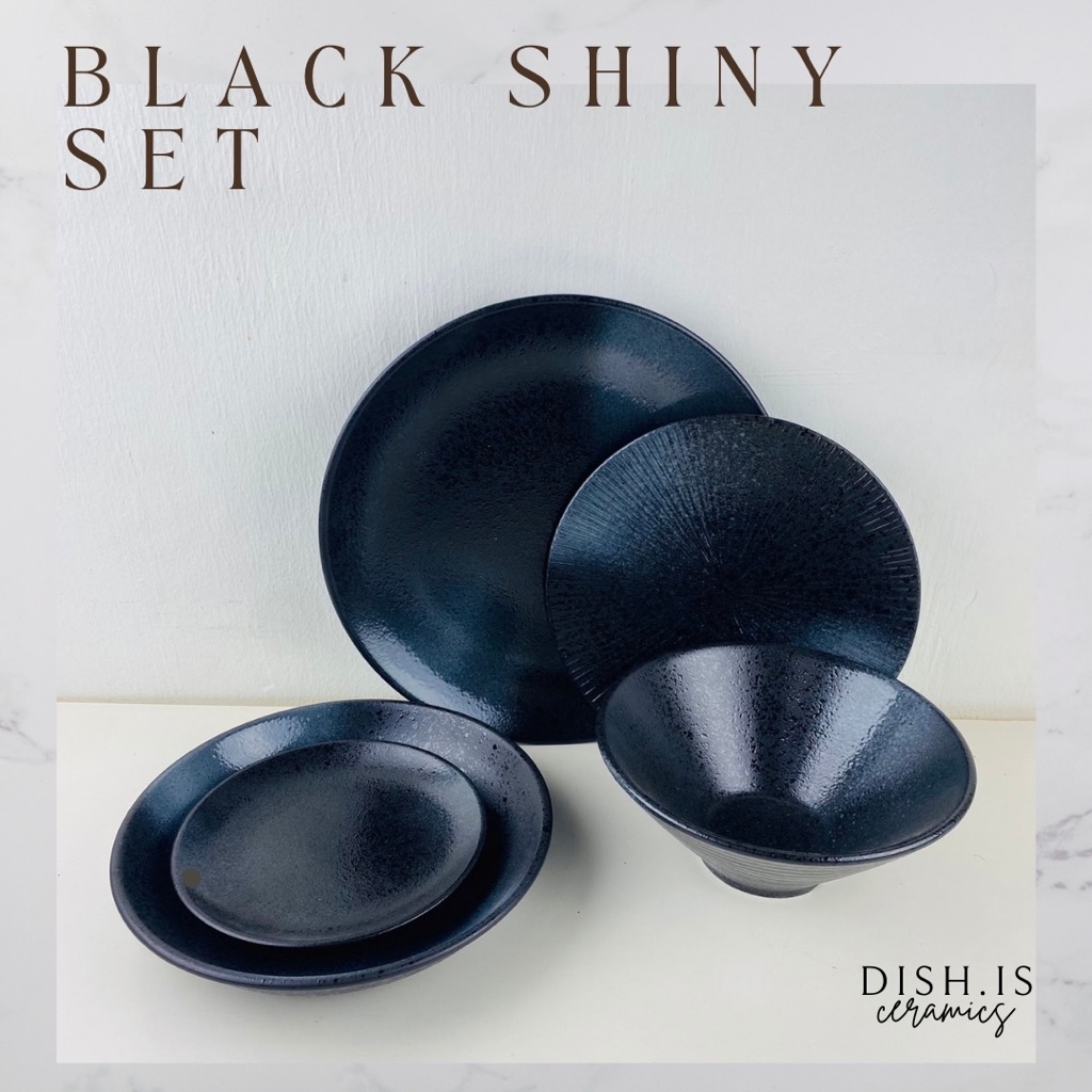 Black shiny set ชุดเข้าเซ็ท จานชามสีดำเงา เล่นแสง จานญี่ปุ่น ชามญี่ปุ่น