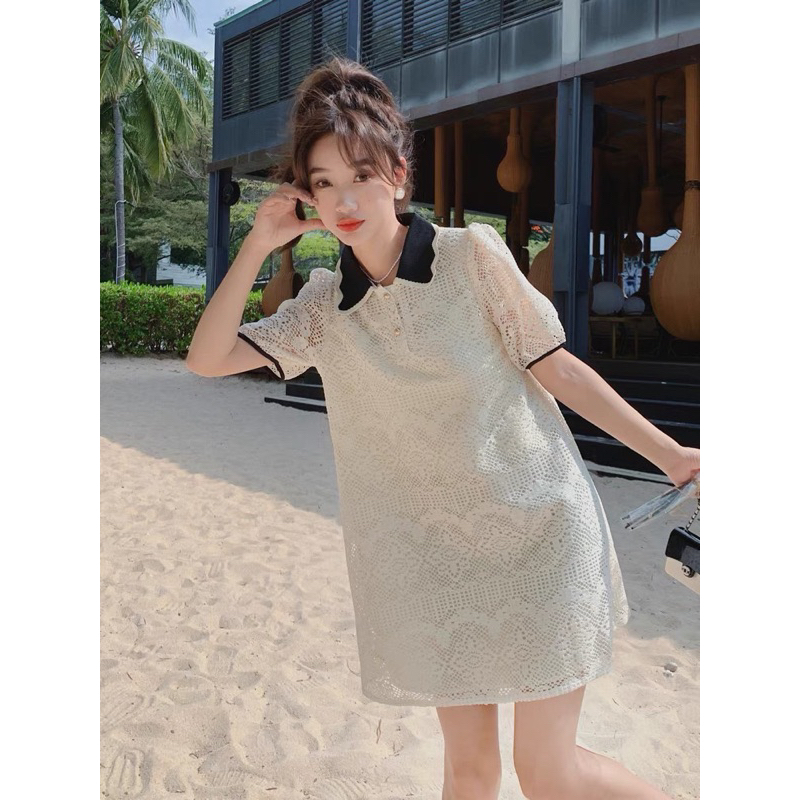 Zeza2shop ❤️ Maria Lacecoat (ขาว) เดรสลูกไม้ปกดำ ป้าย ypy