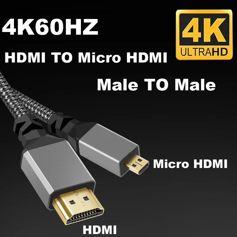 สาย Micro HDMI to HDMI Compatible Cable 4K/60H Micro HD to HDI Cable Male to Male For GoPro Sony Projector 30cm