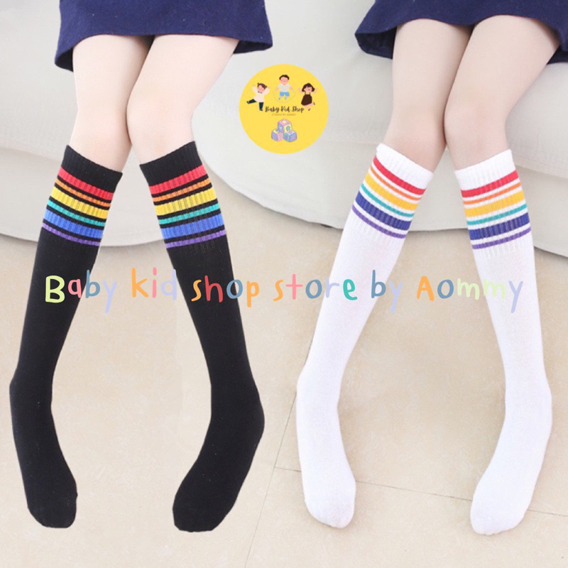 (พร้อมส่ง) ถุงเท้าเด็กผ้าฝ้ายลายสีรุ้ง อินเทรนแนวฮิปฮอ byป สไตล์เกาหลี