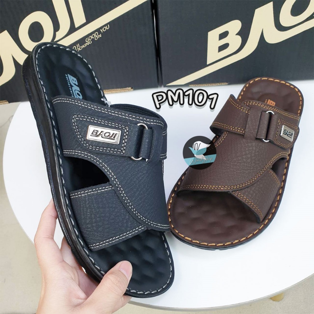 รองเท้าผู้ชาย Baoji PM101 / PM104 / PM110 รองเท้าแตะ แบบสวม เบอร์ 39-44 เย็บขอบ