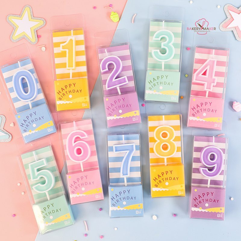 เทียนตัวเลขคละสี(สุ่ม) 0 - 9  (1 ชิ้น) Candle number paste/สีทองl เทียนปักตกแต่งเค้ก