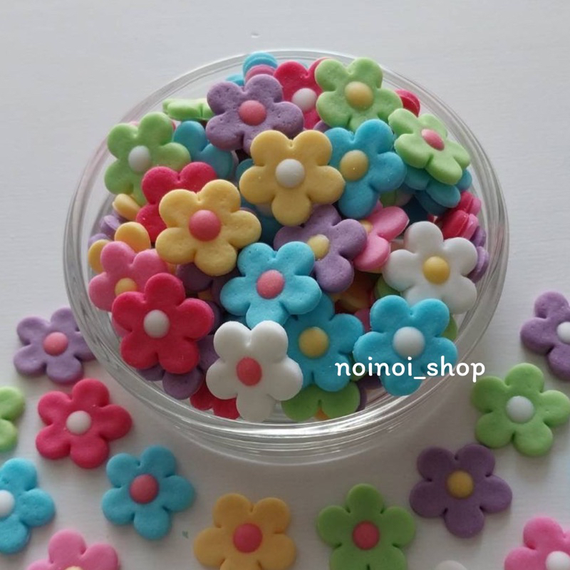 น้ำตาลแต่งหน้าเค้กรูปดอกไม้ ดอกซากุระ สีสันสดใส คละสี สามารถรับประทานได้