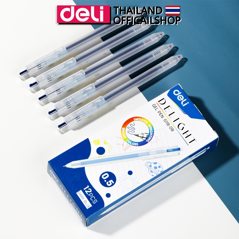 ปากกาเจลสี Deli หมึกน้ำเงิน 0.5mm (แพ็ค 12 แท่ง) อุปกรณ์การเรียน เครื่องเขียน ปากกาเจลราคาถูก G118 Gel Pen