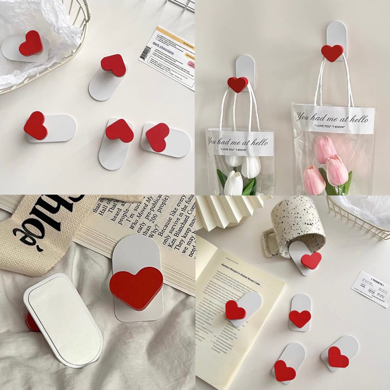 พร้อมส่ง🍑 ที่แขวนของ ตะขอ Red Heart ที่แขวนของติดผนัง ไม่ต้องเจาะ ที่แขวนกุญแจ ที่แขวนปลั๊กไฟ ที่ติดผนังแขวนของ 32007