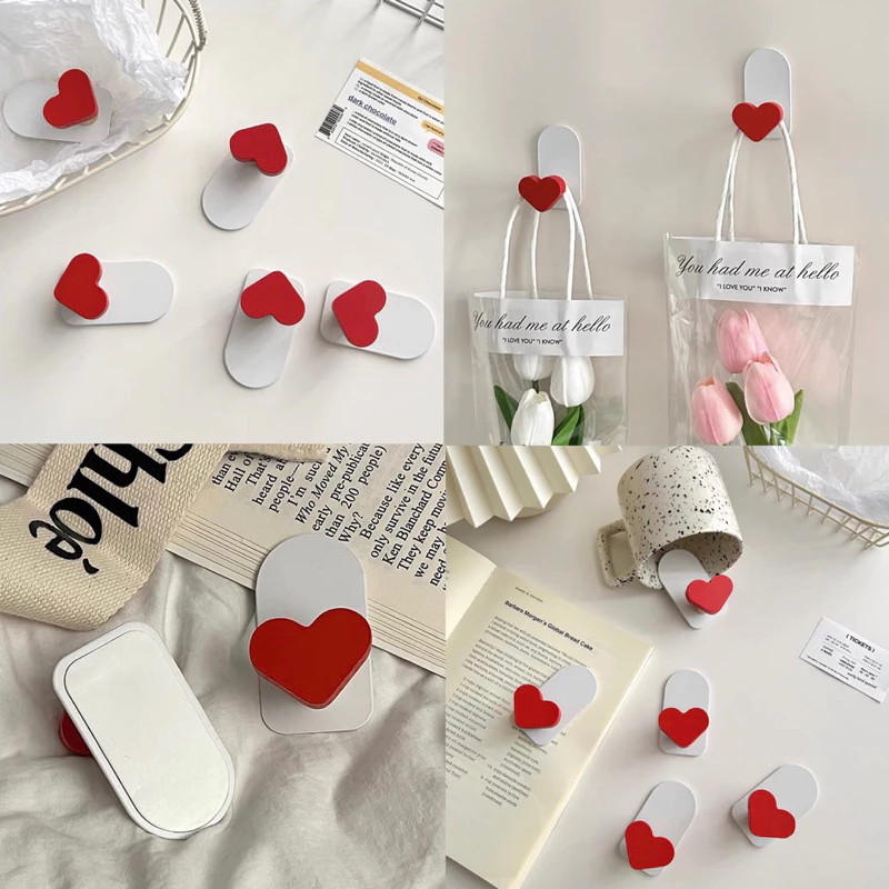 พร้อมส่ง🍑 ที่แขวนของ ตะขอ Red Heart ที่แขวนของติดผนัง ไม่ต้องเจาะ ที่แขวนกุญแจ ที่แขวนปลั๊กไฟ ที่ติดผนังแขวนของ 32007