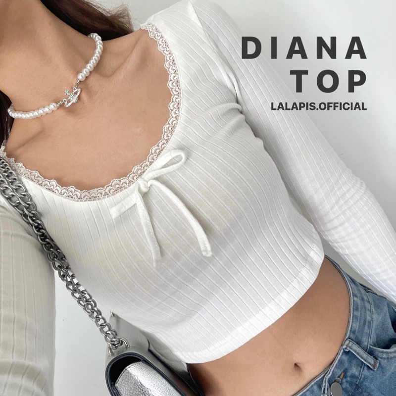 Lalapis | DIANA TOP  เสื้อแขนยาวแต่งโบว์ลูกไม้ ราคา ถูกที่สุด ดีลบีเคเค