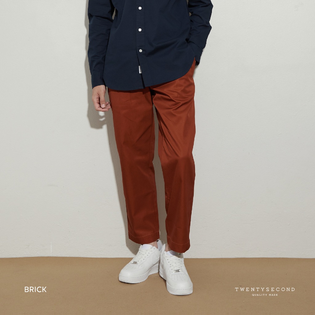 TWENTYSECOND กางเกงขายาว เอวยางยืด รุ่น Cole Stretch Pants - ส้มอิฐ / Brick (Straight fit)