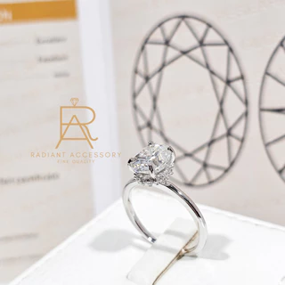 แหวนเงินแท้ ชุบทองคำขาว ฝังเพชร Moissanite Oval cut 2กะรัตและมีฝังใต้ฐาน