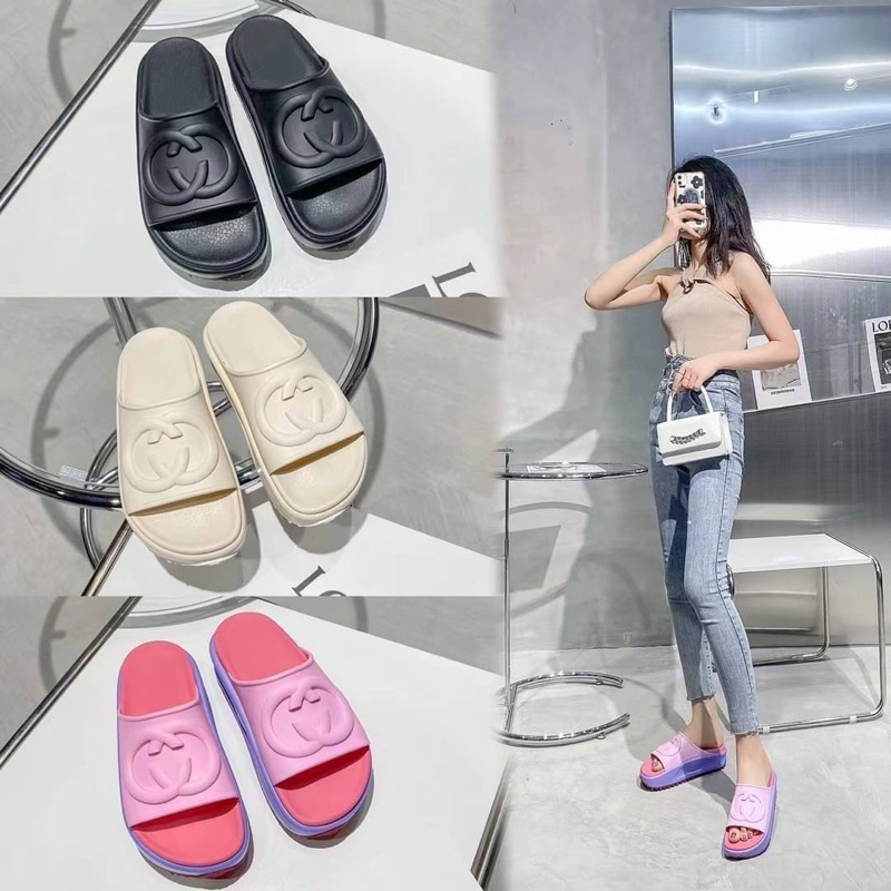 พร้อมส่ง SALE รองเท้าแตะนุ่มกุซซี่ใส่สบายสูง 5 cm รองเท้าแตะหูคีบลายคิดตี