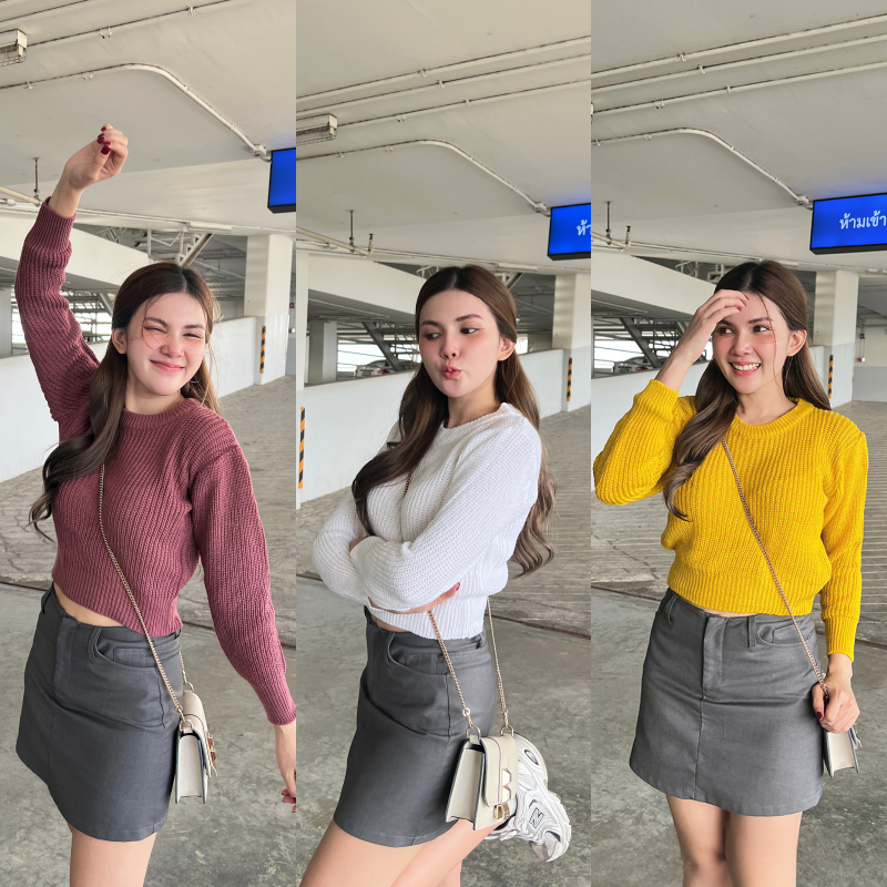 SpinnyHouse เสื้อไหมพรม คอกลม จั้มแขน ใส่คลุมกันแดดกันลม รุ่น คอกลมไหมพรม B-047-3-A
