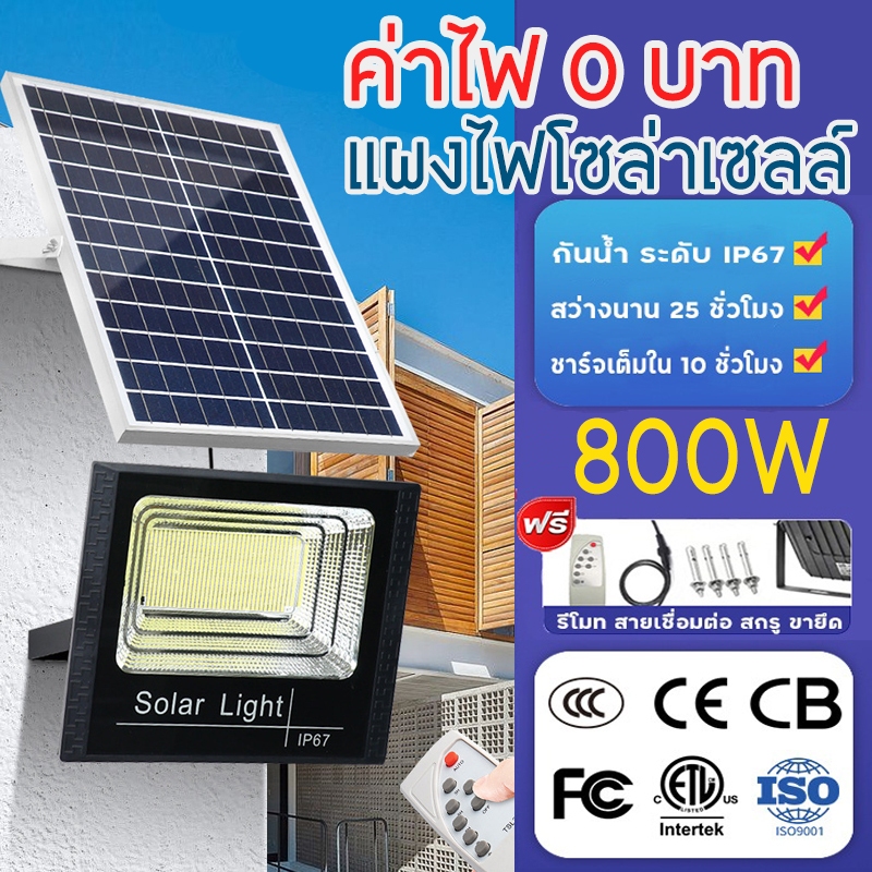 Solar light แผงไฟพลังงานแสงอาทิตย์ กันน้ำ IP67 ประหยัดค่าไฟ 25W - 800W