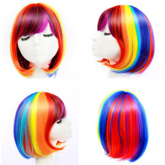 วิกผมสีรุ้ง สายรุ้ง วิกผม เรนโบว์ สั้น ยาว ผมสั้นตรง ผมยาว สีรุ้ง ผมปลอม Rainbow Hair cosplay Rainbow ปาร์ตี้