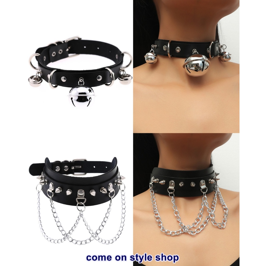 สร้อยคอโชคเกอร์ สายหนัง คล้องโซ่ พังค์ ร็อค มังงะ อะนิเมะ แนวโกธิค Punk Rock Hip Hop Leather Choker พร้อมส่งจากเมืองไทย