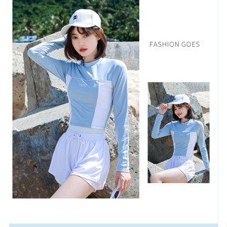 ชุดว่ายน้ําหญิง ชุดว่ายน้ํากีฬา ชุดว่ายน้ำ เสื้อแขนยาว ผ้ามื…