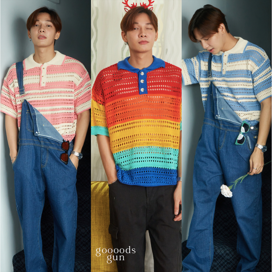 MOCCA POLO I เสื้อไหมพรมแขนสั้นผู้ชาย ผ้าตาข่ายใส่สบายสีสันสดใส