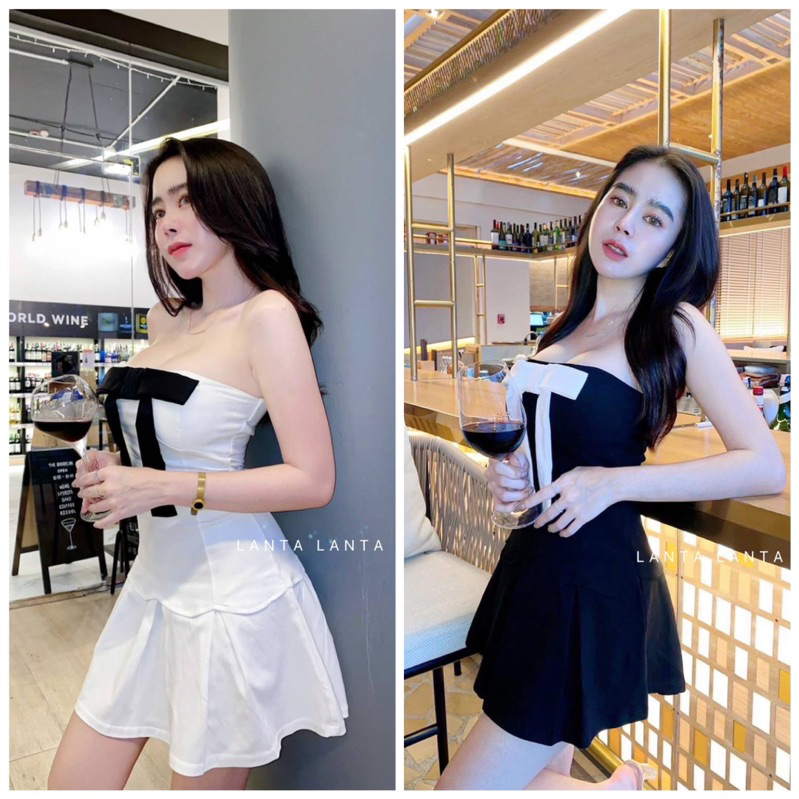 cha-nee shop ชุดเดรสรายริ้วแต่งโบว์ยาว Style สาวเวียดนาม งานดีมีซับใน ผ้าดี ได้ไปไม่ผิดหวังแน่นอน