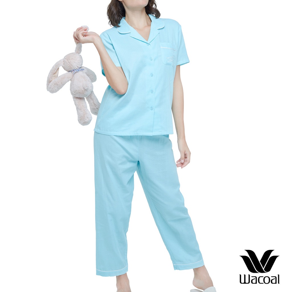 Wacoal Sleepwear เซทชุดนอนวาโก้ เสื้อแขนสั้น กางเกงขายาว รุ่น WN9C72 สีฟ้า (TU)