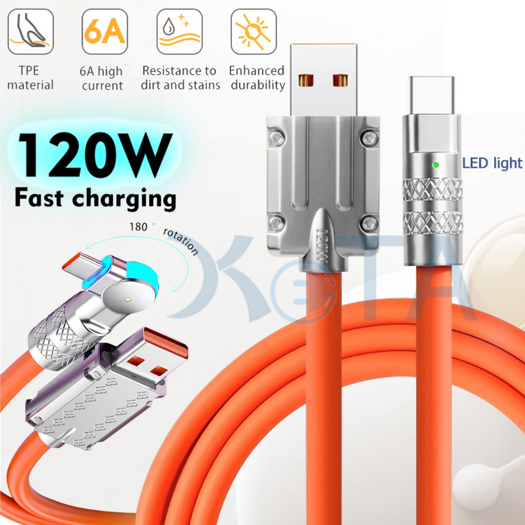 ตัวหนา2เมตร 120W 6A Super Fast Charge Type-C Liquid ซิลิโคนสาย PD USB สาย Micro USB สำหรับ IO-S Android