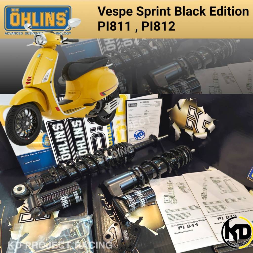 โช๊คหน้า-หลัง Ohlins Black Edition PI811 , Pi812 Vespa Spint 125/150 for Vespa Sprint 125 -150 ABS 2