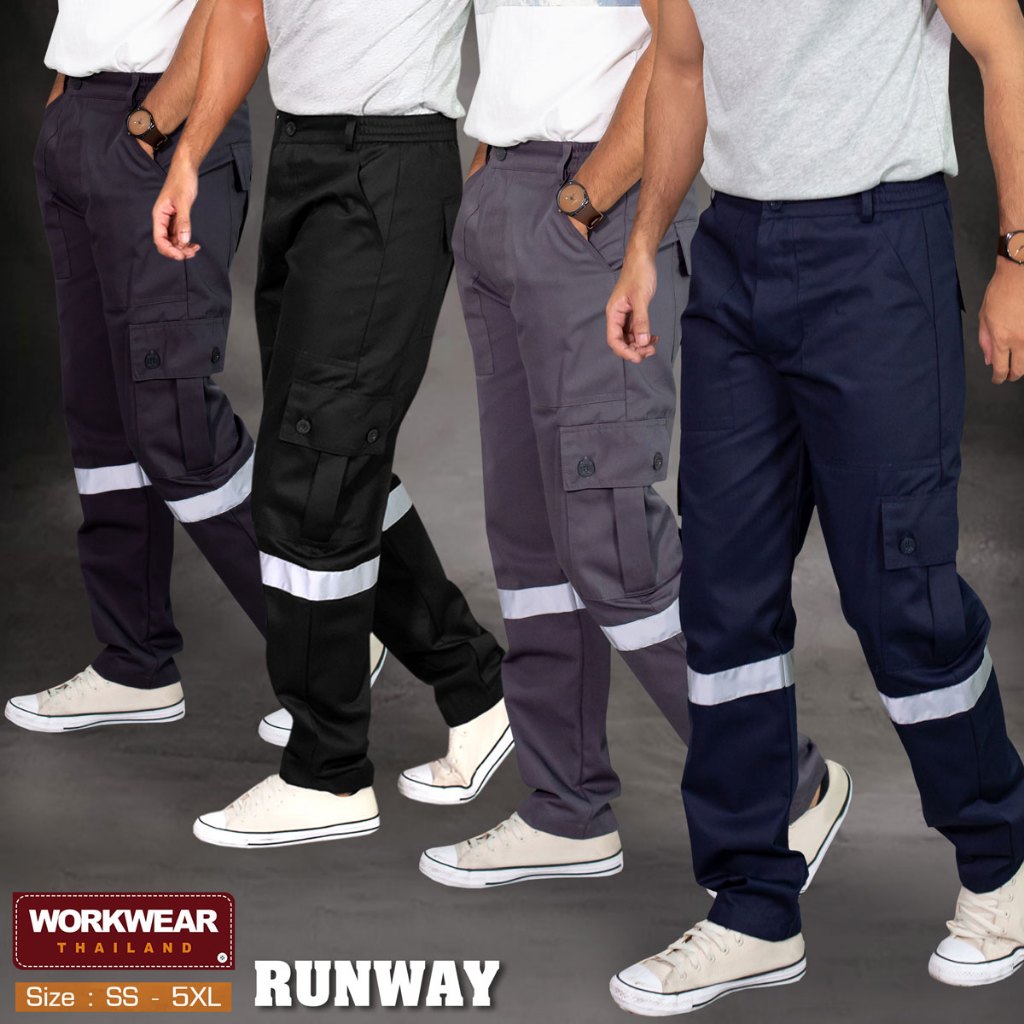 WORKWEAR :กางเกงแถบสะท้อนแสง รุ่น Runway ทำงานช่าง กู้ภัย ขายาว กระบอกเล็ก เอว 26-48 นิ้ว WORKWEARTHAILAND