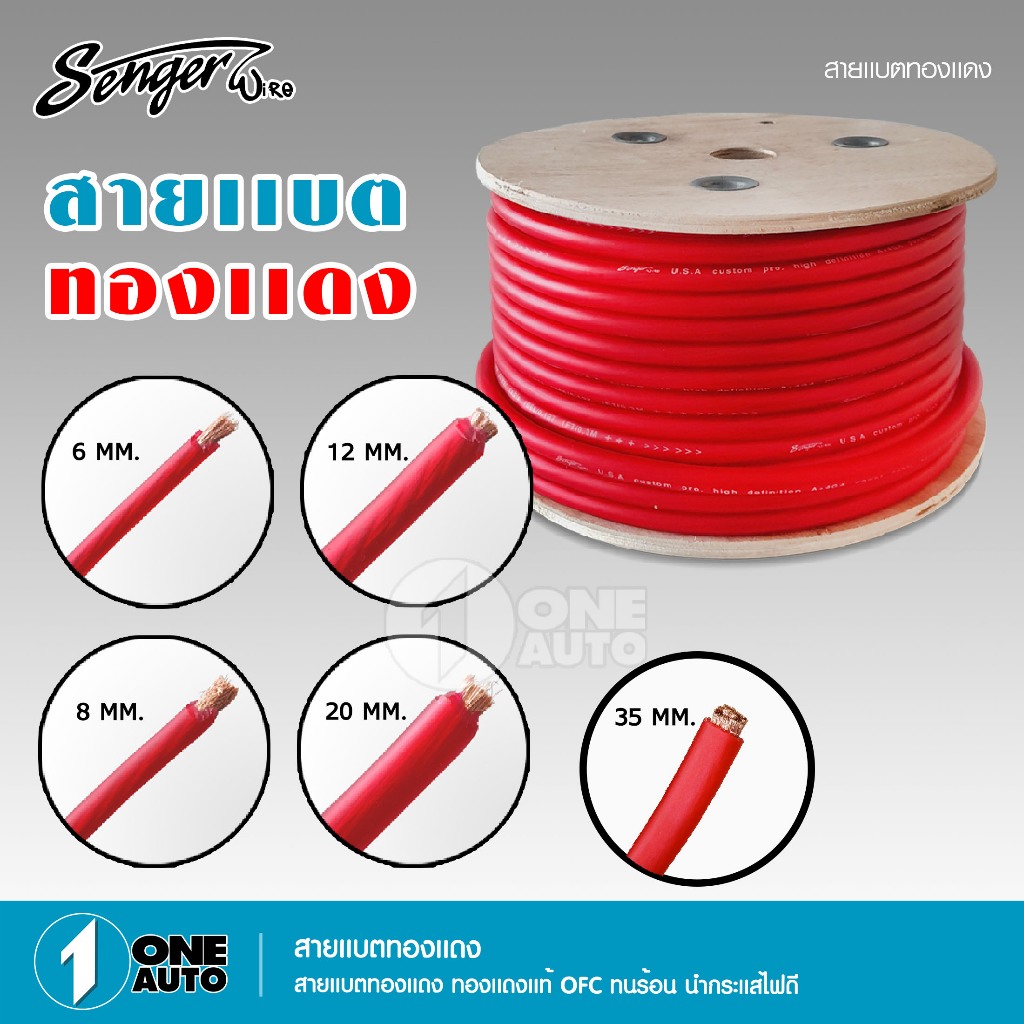1autoshop_th Senger สายแบตทองแดง ขนาด 6,8,12,20มิล จำนวน1เมตร เลือกขนาดและความยาวได้