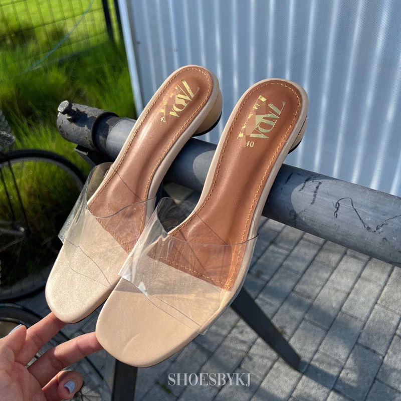 พร้อมส่ง รองเท้าแตะ ส้นกลม คาดใสนิ่ม Za 1 นิ้ว รองเทัาแตะผู้หญิง