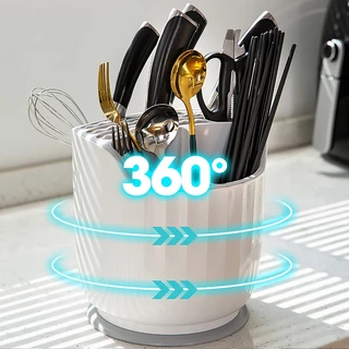 Luckylife หมุนได้360องศา ที่เก็บช้อนที่ใส่ตะเกียบอุปกรณ์ในครัวที่เก็บของในครัวที่วางตะเกียบชั้นวางที่เก็บช้อนส้อม