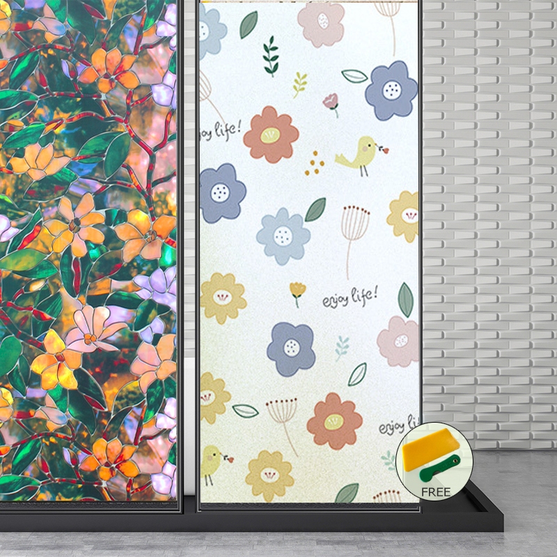 ฟิล์มติดกระจกสูญญากาศ ยาว2เมตร ฟิล์มฝ้าสำหรับเพิ่มความเป็นส่วนตัว Glass sticker สติ๊กเกอร์ติดกระจกบ้าน