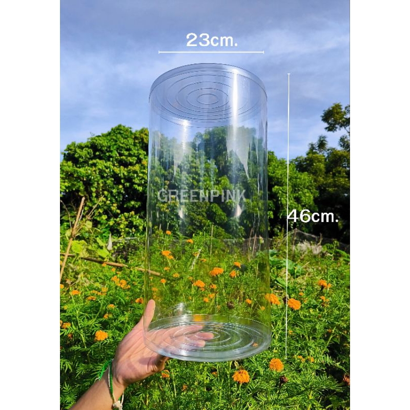 กล่องพลาสติกใส กลม ทรงกระบอก 23x46 cm. กล่องอบต้นไม้